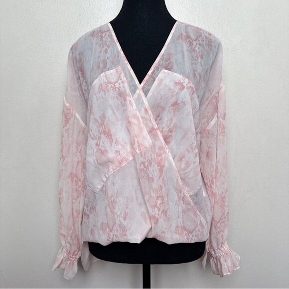 Allsaints Womens 4 Snake Print Wrap Sheer Pink Blouse - Picture 2 of 14